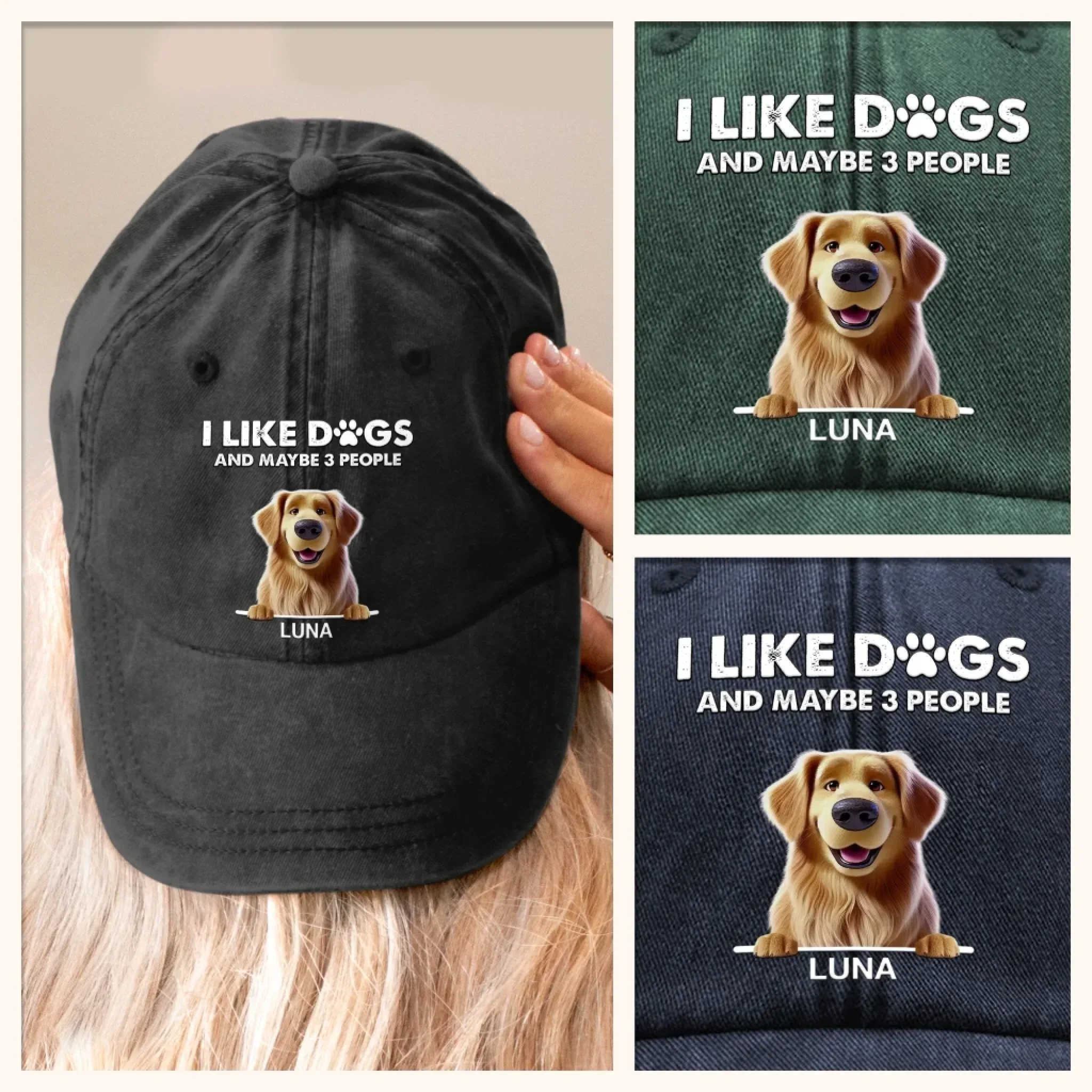 Custom Vintage Washed Denim Baseball Cap - Personalized Birthday Gifts For Dog Lovers, Dog Dad And Mom - Dog Dad Squad